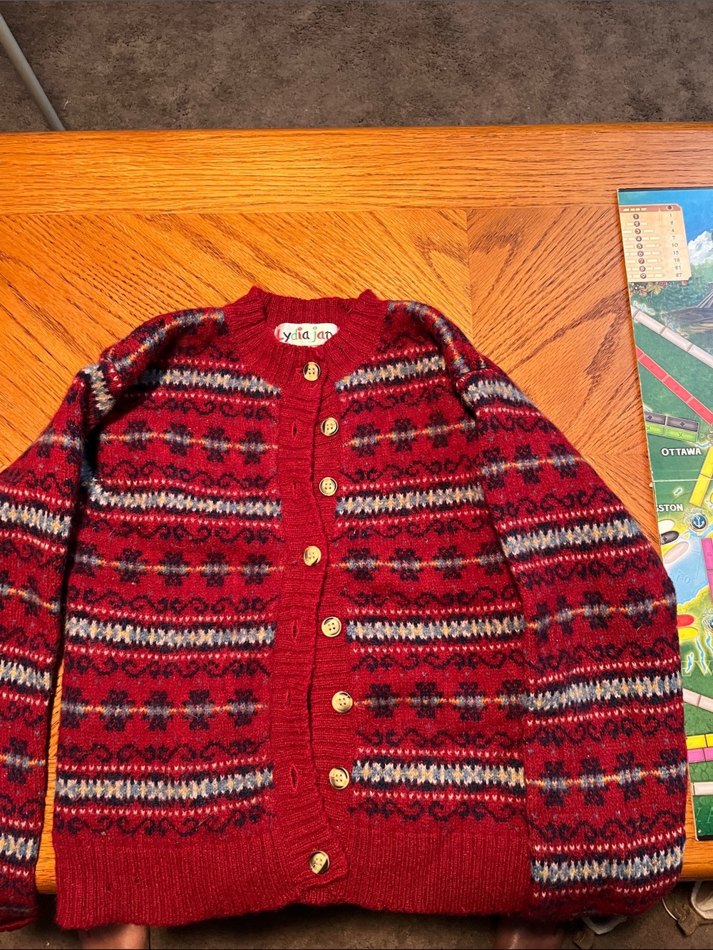 Vintage Lydia Jane Red Patterned Kids Button-Up Cardigan Sweater
